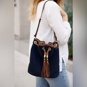 Michael Kors Marina Canvas Bucket Bag- Navy